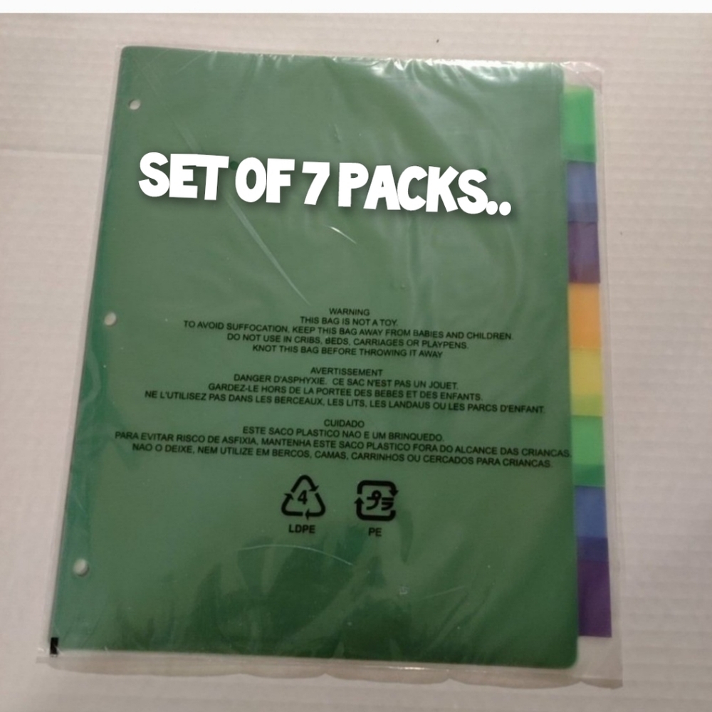 PLASTIC DOCUMENT DIVIDERS W/INSERTABLE TABS-NEW-7 SETS